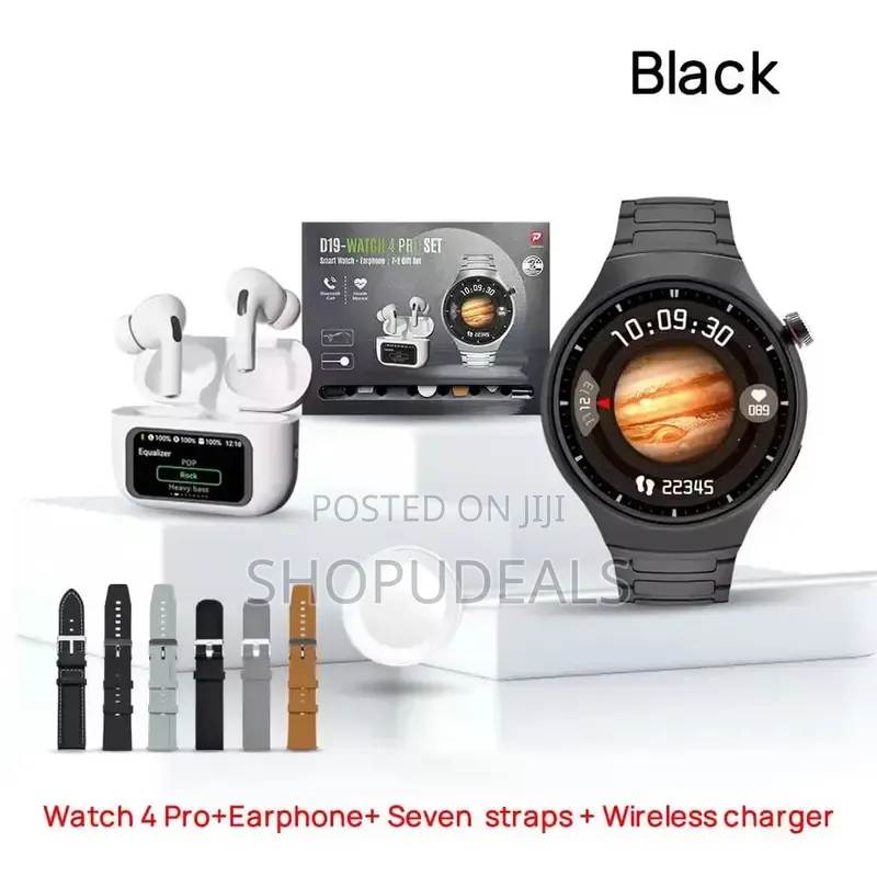 D19-Watch 4 Pro Set – Smart Watch Bluetooth Earphone Gift Bundle