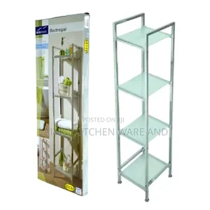 Glass Shelf Set, 4 Narrow: Elegant Living Room Or Bathroom Ambience.