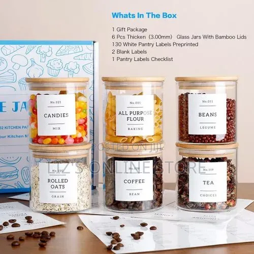 6 PCS Glass Spice Jars With Bamboo Airtight Lids