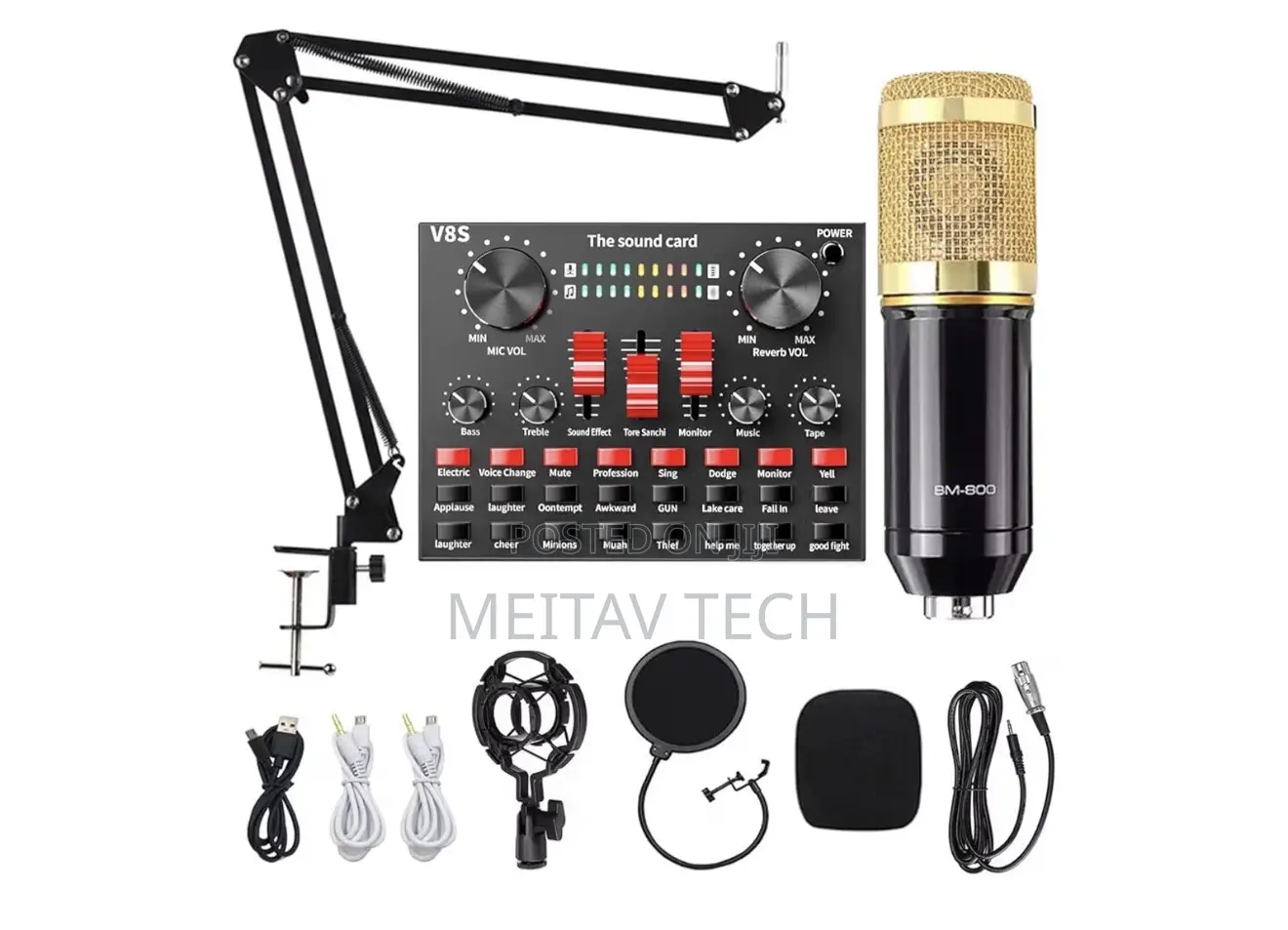 Podcast Equipment Bundle, Bm-800 Mic Kit With V8s Live Sound Card
