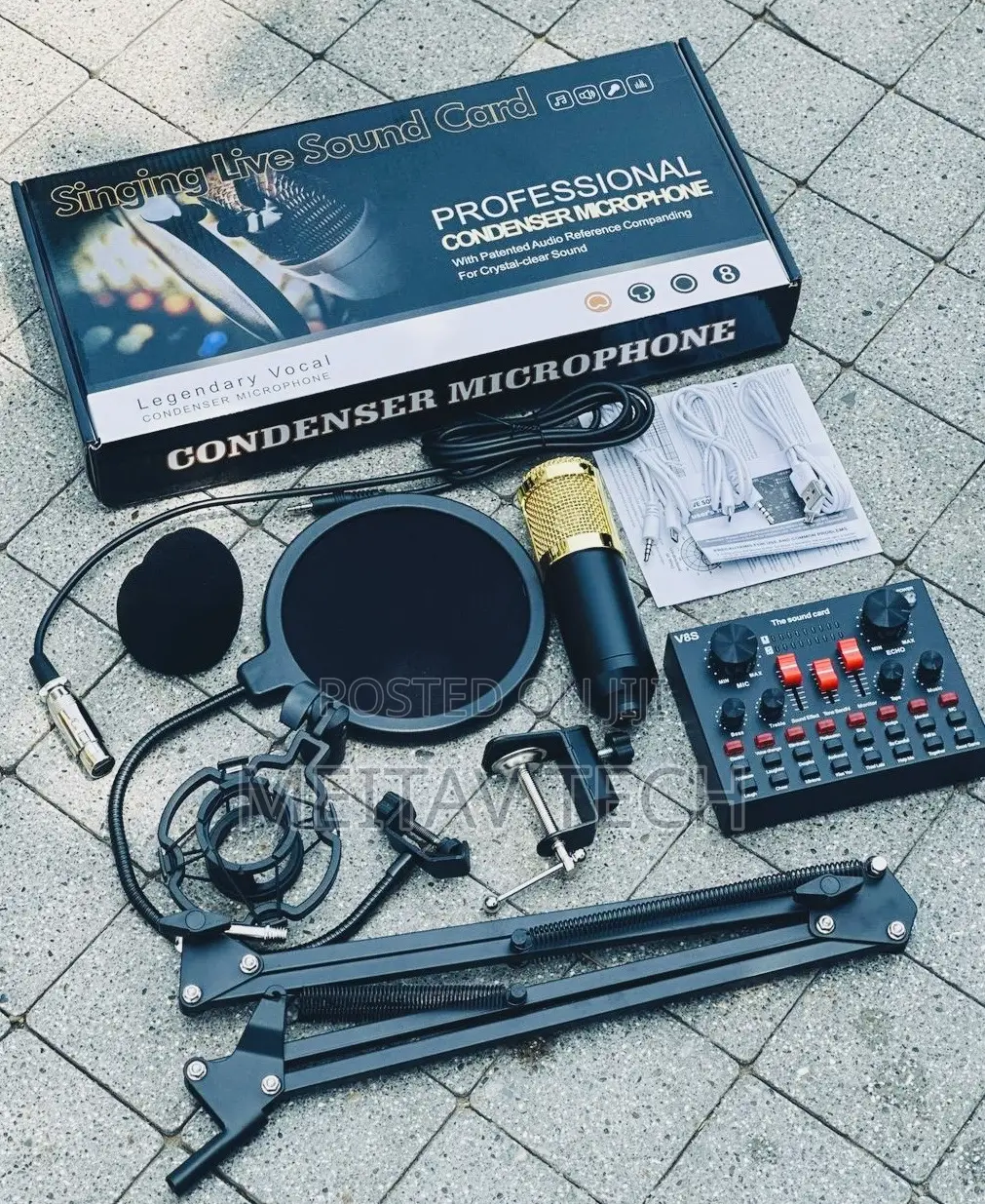 Podcast Equipment Bundle, Bm-800 Mic Kit With V8s Live Sound Card