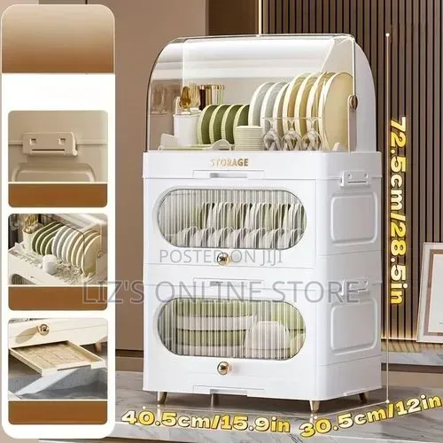 3 Tier Dish Rack Drain Board With Lid Plastic Dust Cover