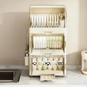 3 Tier Dish Rack Drain Board With Lid Plastic Dust Cover
