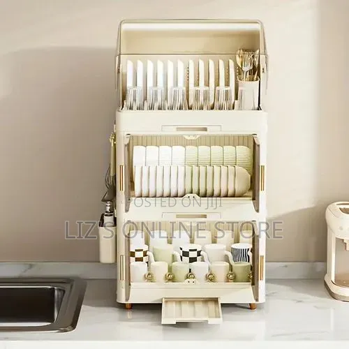 3 Tier Dish Rack Drain Board With Lid Plastic Dust Cover