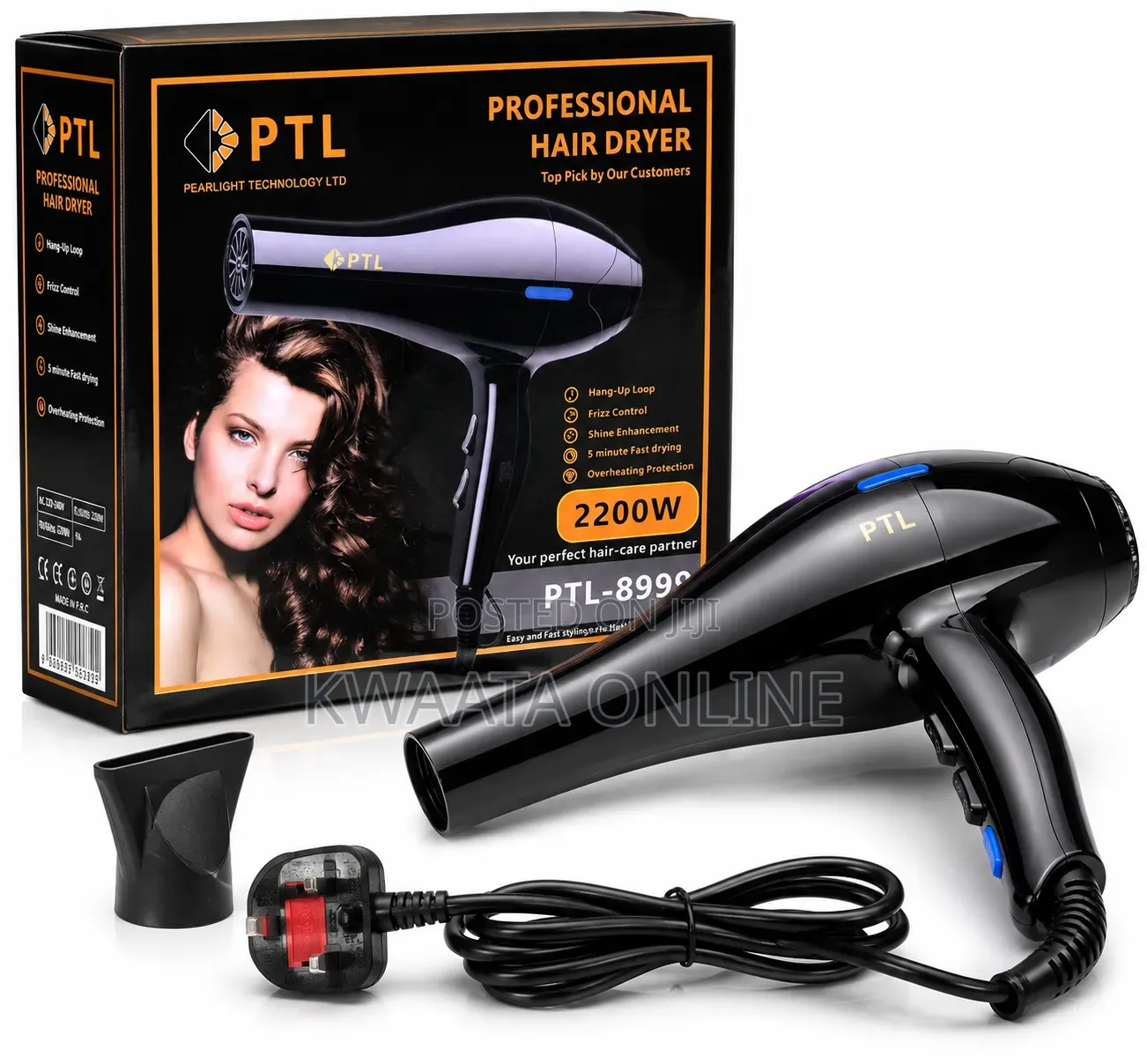 PTL Professional Hair Dryer 2200w – Fast Drying, Overheat Protection