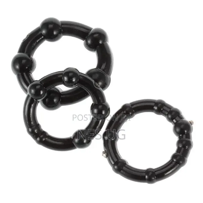 3pcs Beaded Cock Rings Set for Men Sex Delay - Black