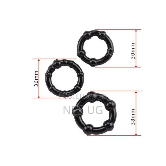 3pcs Beaded Cock Rings Set for Men Sex Delay - Black