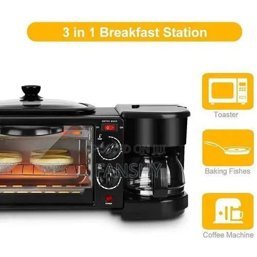 Original 3 in 1 Home Breakfast Machine Maker Coffee, Grill Oven