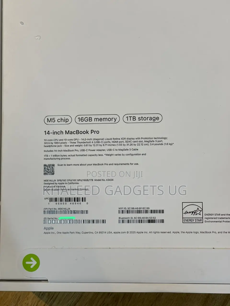 New Laptop Apple MacBook Pro 2026 M5 Pro 16GB Apple M5 SSD 1T