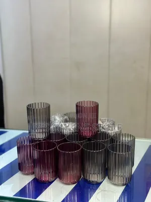 Ribbed Purple and Grey Glass Tumblers By