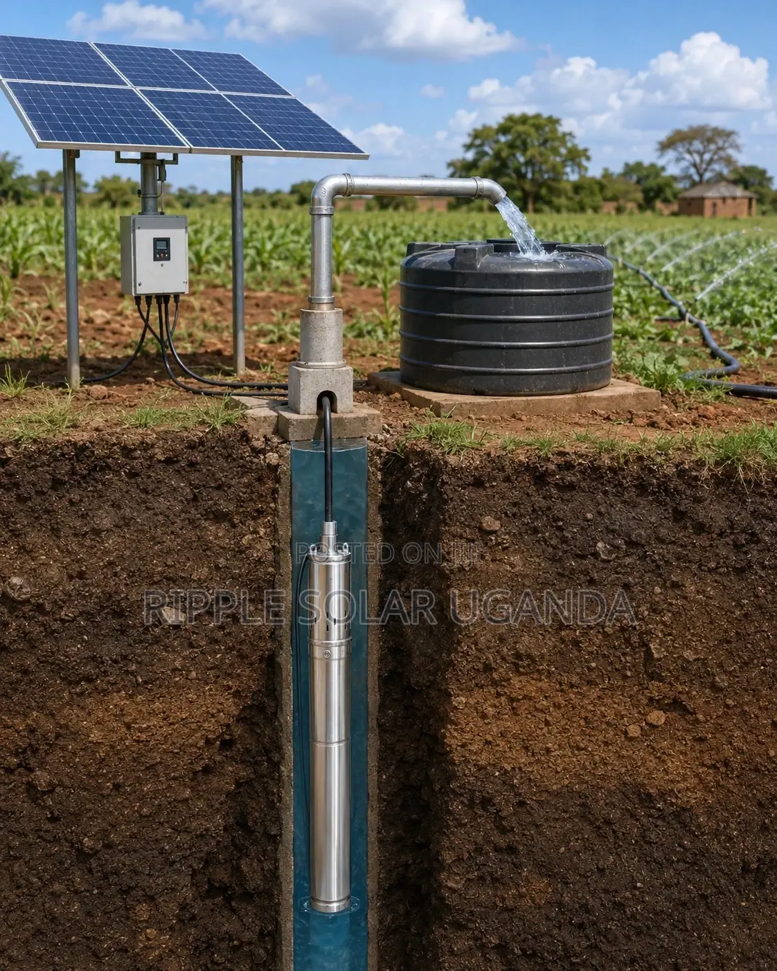 250w Solar Borehole Water Pump, 75m Head, 24v Deep Well Pump