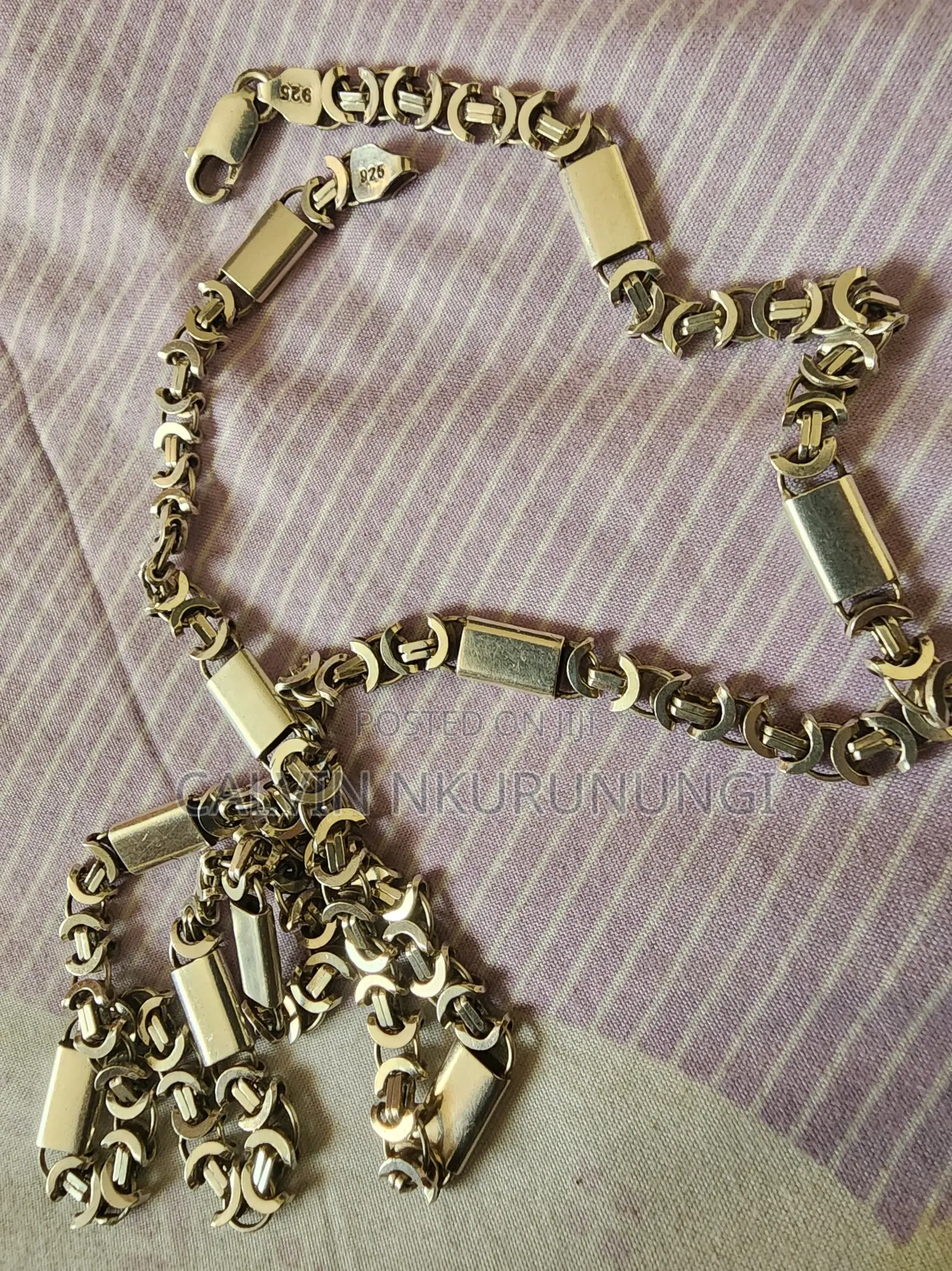 ​Heavy 925 Sterling Silver Byzantine Bar Link Chain Necklace 24" 60g