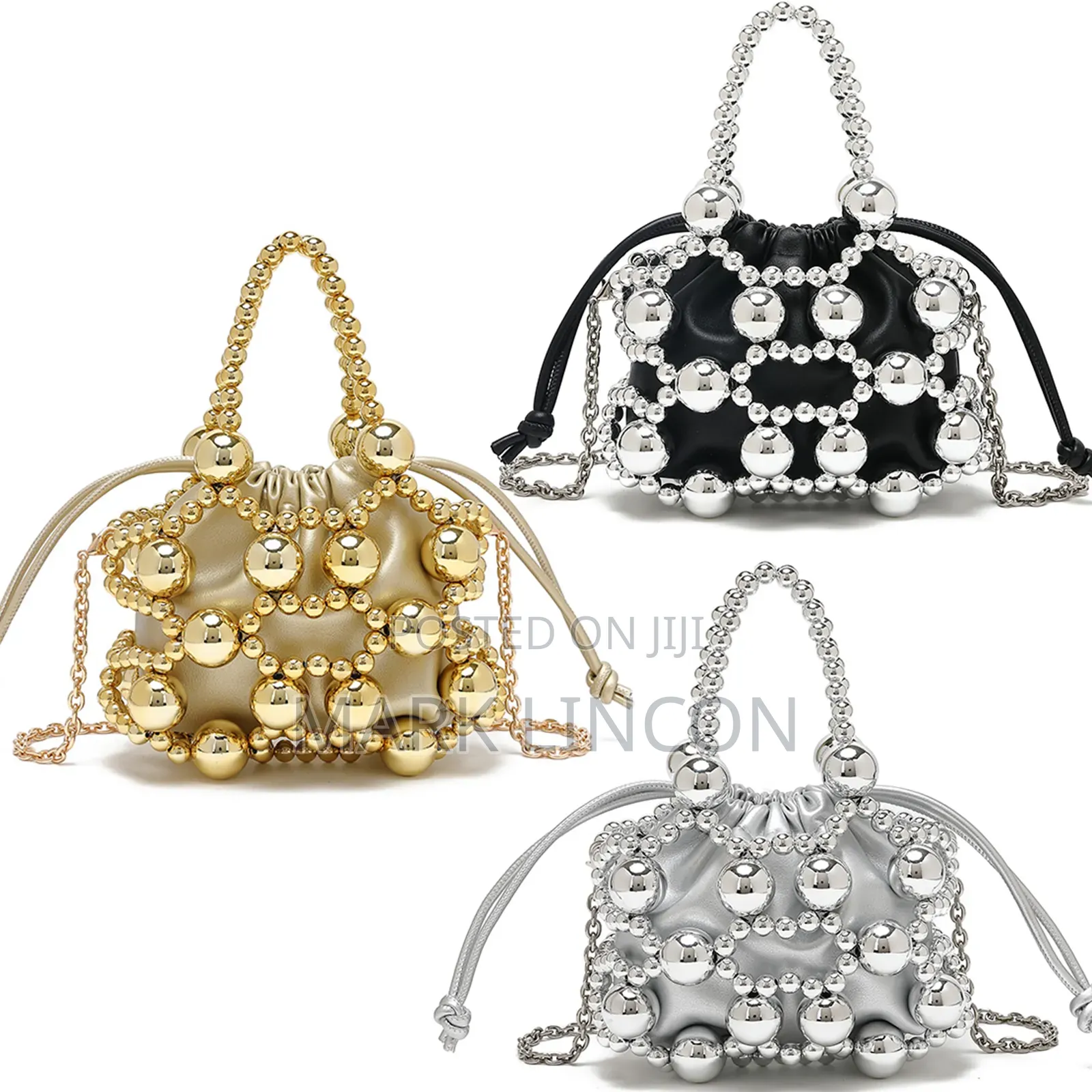 Luxury Beads Beading Handmade Handbag String Leather Pocket Bucket