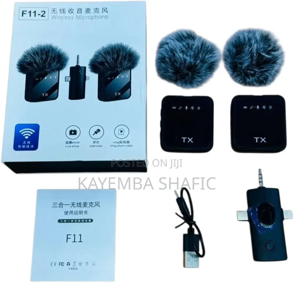 F11-2 Dual Wireless Lavalier Microphone 3-in-1 Set
