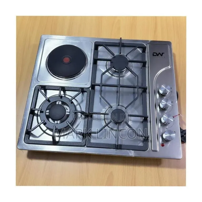 2- Electric Hot Plates and 2- Gas Burners on Stainless Steel Surface.
