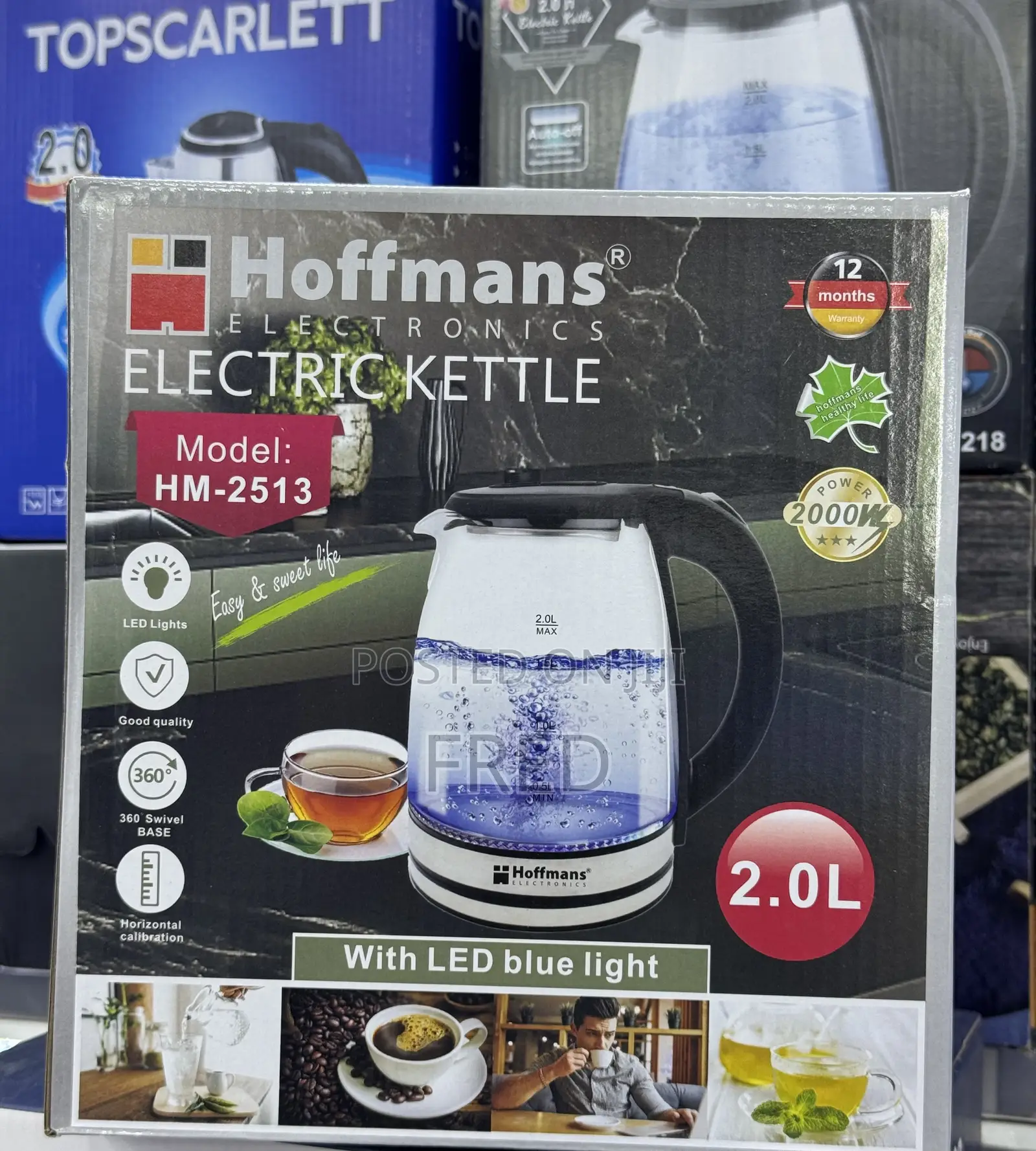 Hoffmans Hm-2513 Electric Kettle Featuring a 2.0-Liter Glass Body
