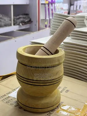 Manual Wooden Mortar Used for Grinding Spices, Herbs, Garlic, Ginger