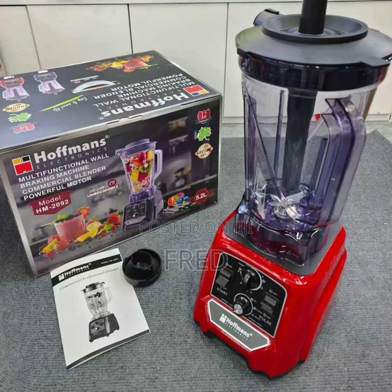 Hoffmans Hm-2092 Commercial Blender With A 5.2l Capacity And Red Base.