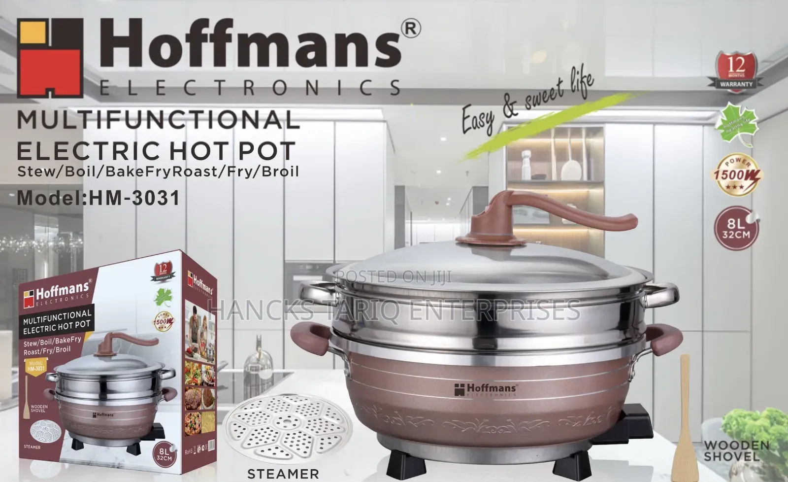 8l Electric Hot Pot – 1500w Cooker for Stewing, Frying Roasting