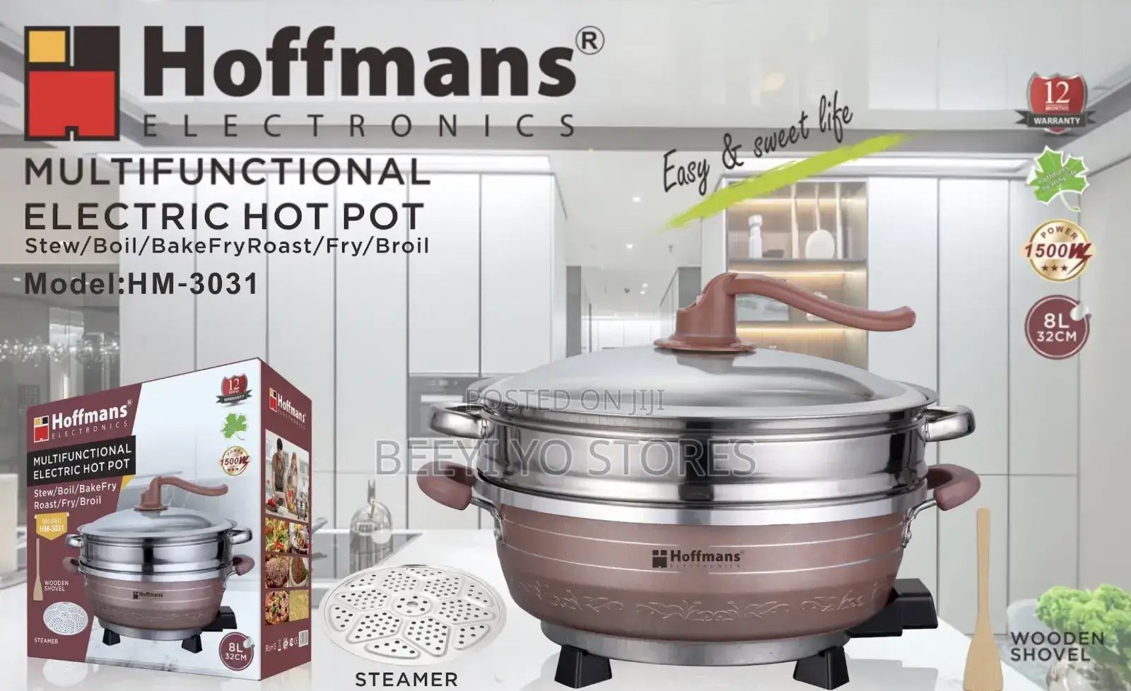 8l Electric Hot Pot – 1500w Cooker for Stewing, Frying Roasting