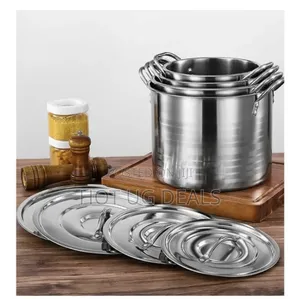 4-Piece of Heavy-Duty, Large Stainless-Steel Stock Pots - Silver