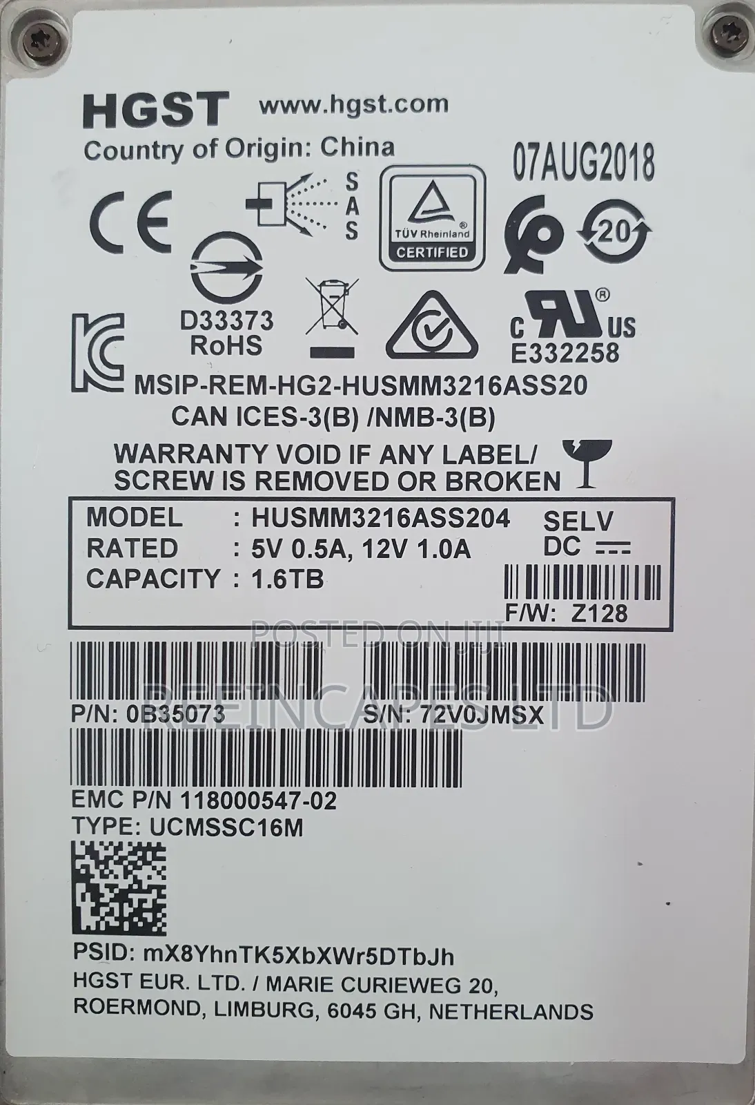 Hard Disk HGST 1.6tb Sas SSD