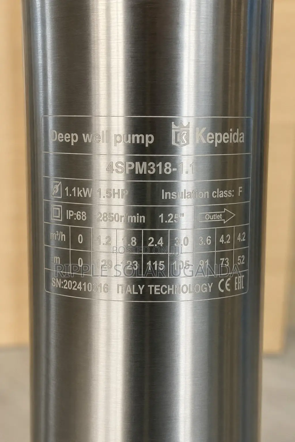 1100w Ac Borehole Water Pump 129m Head 6000l/H 220v
