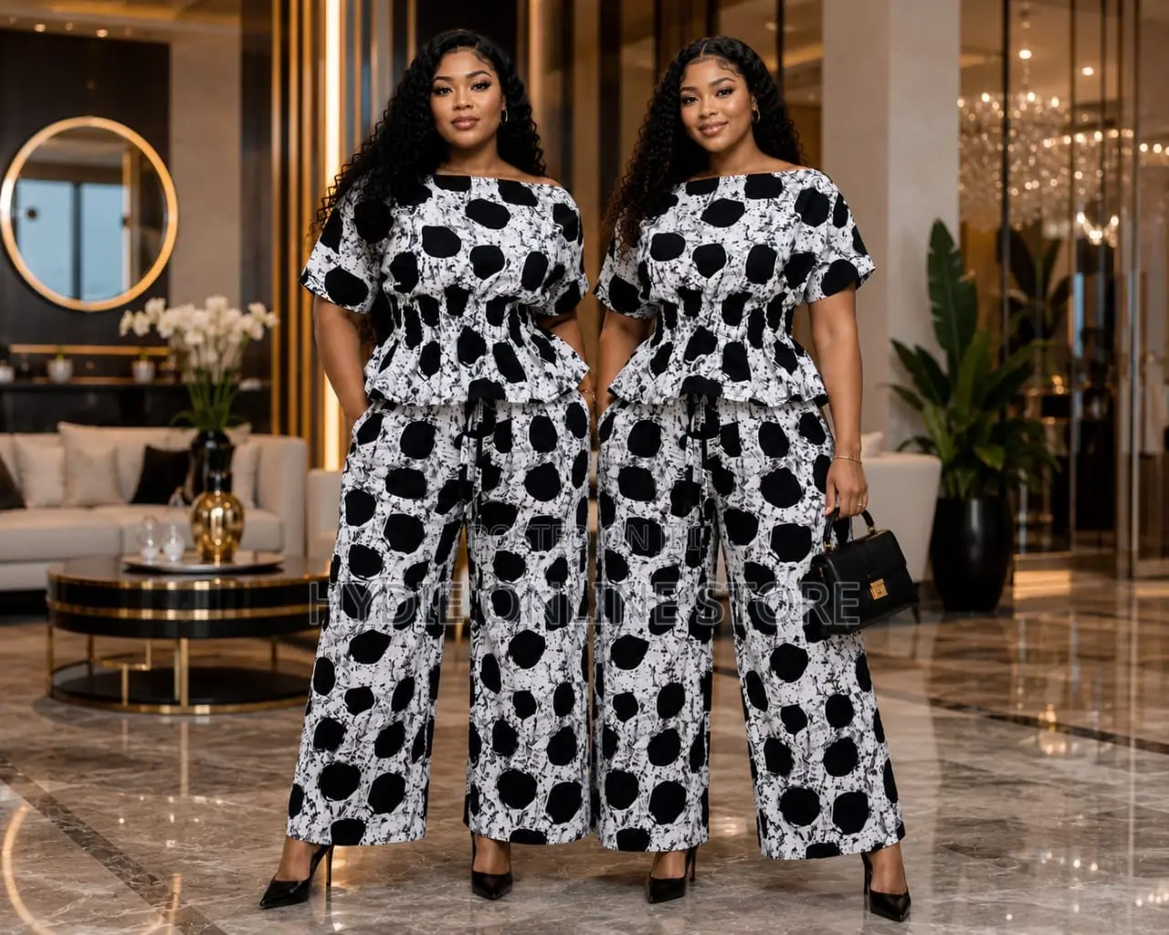 Classic Black and White Floral Two-Piece