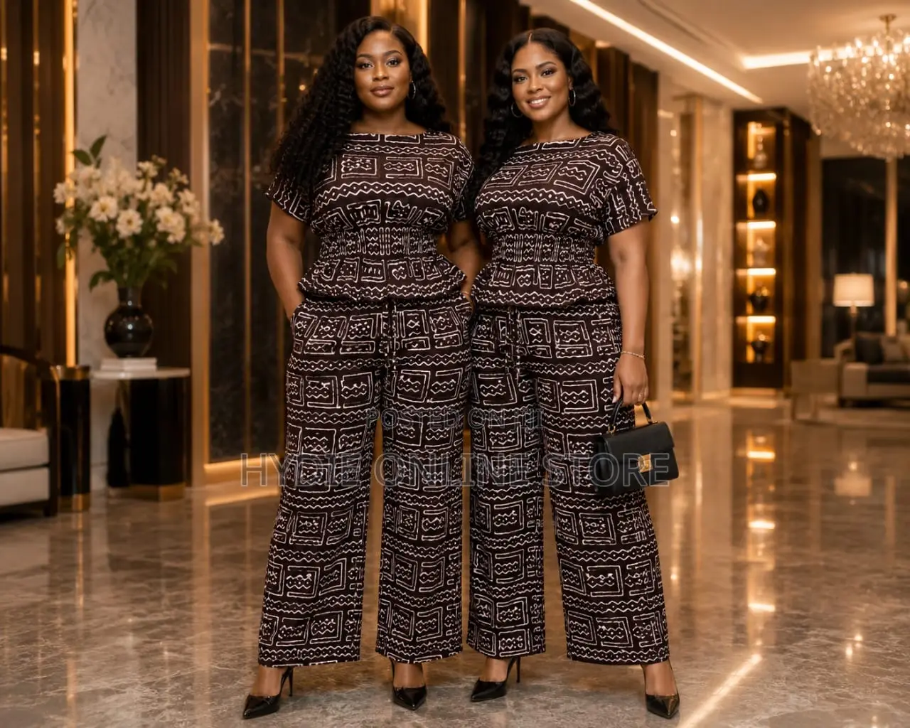 Classic Black and White Floral Two-Piece