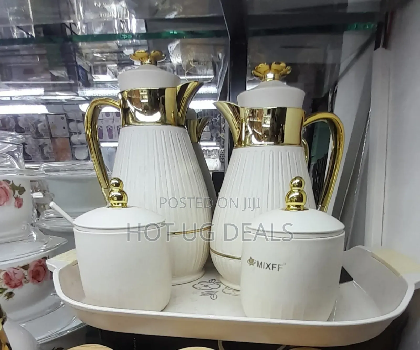 Mixff 7-Piece Coffee and Tea Vacuum Flask Set - White/Gold