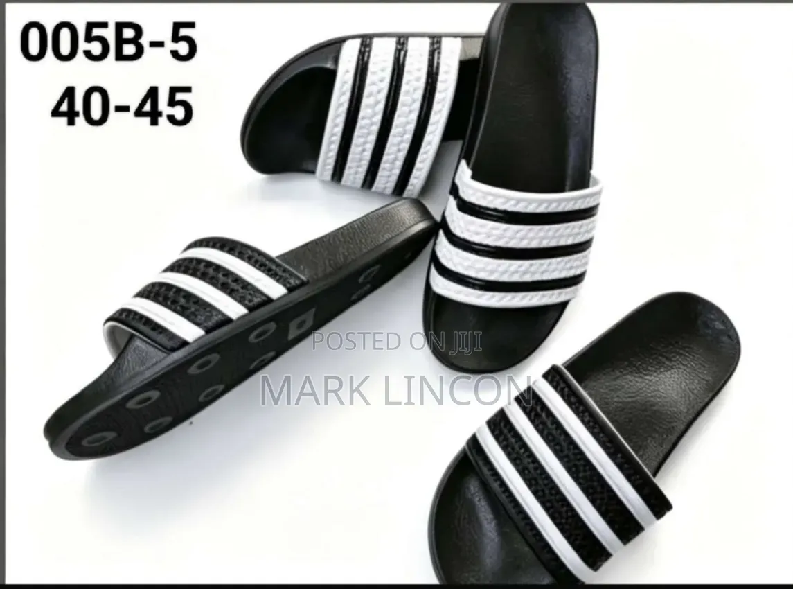 Black and White Adidas Adilette Slides