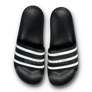 Black and White Adidas Adilette Slides