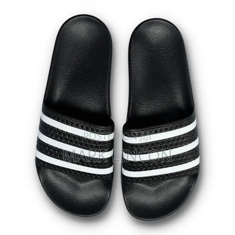Black and White Adidas Adilette Slides