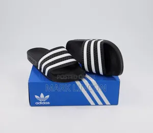 Black and White Adidas Adilette Slides