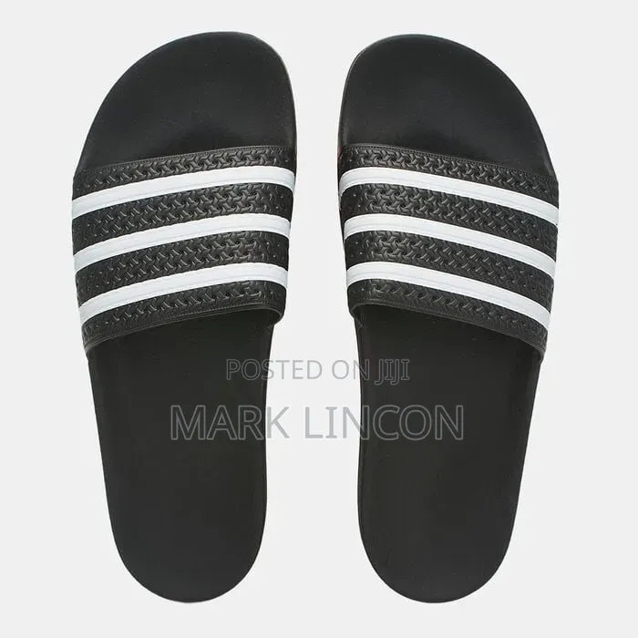 Black and White Adidas Adilette Slides