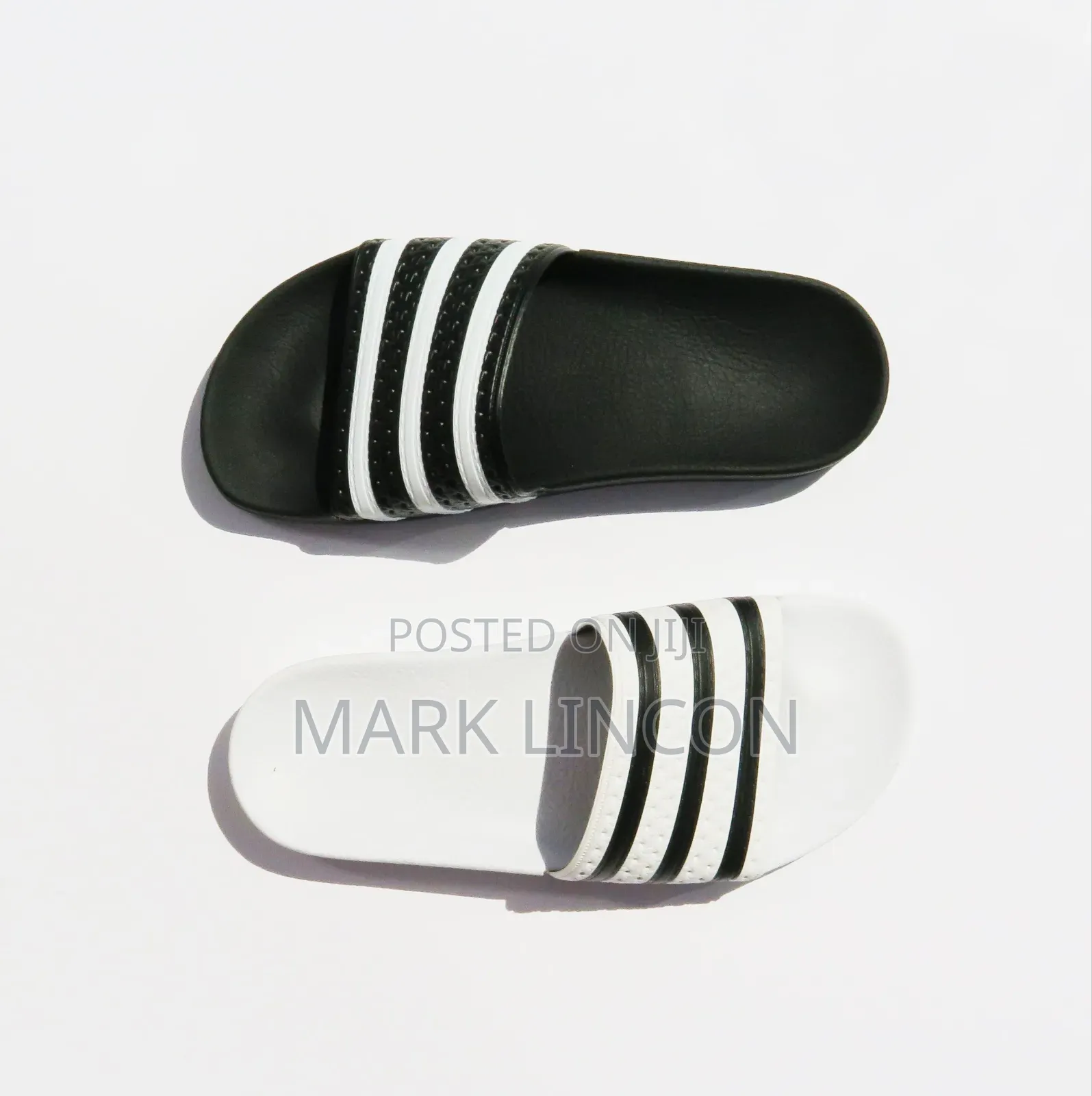 Black and White Adidas Adilette Slides