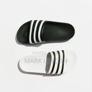Black and White Adidas Adilette Slides