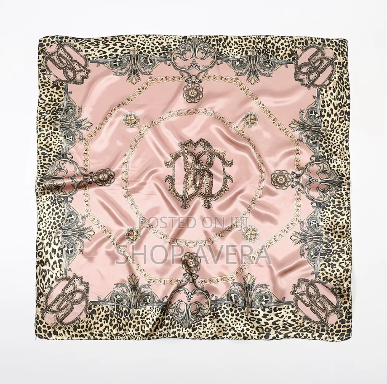 Luxury Vintage Chain Leopard Print Satin Scarf (90x90cm)
