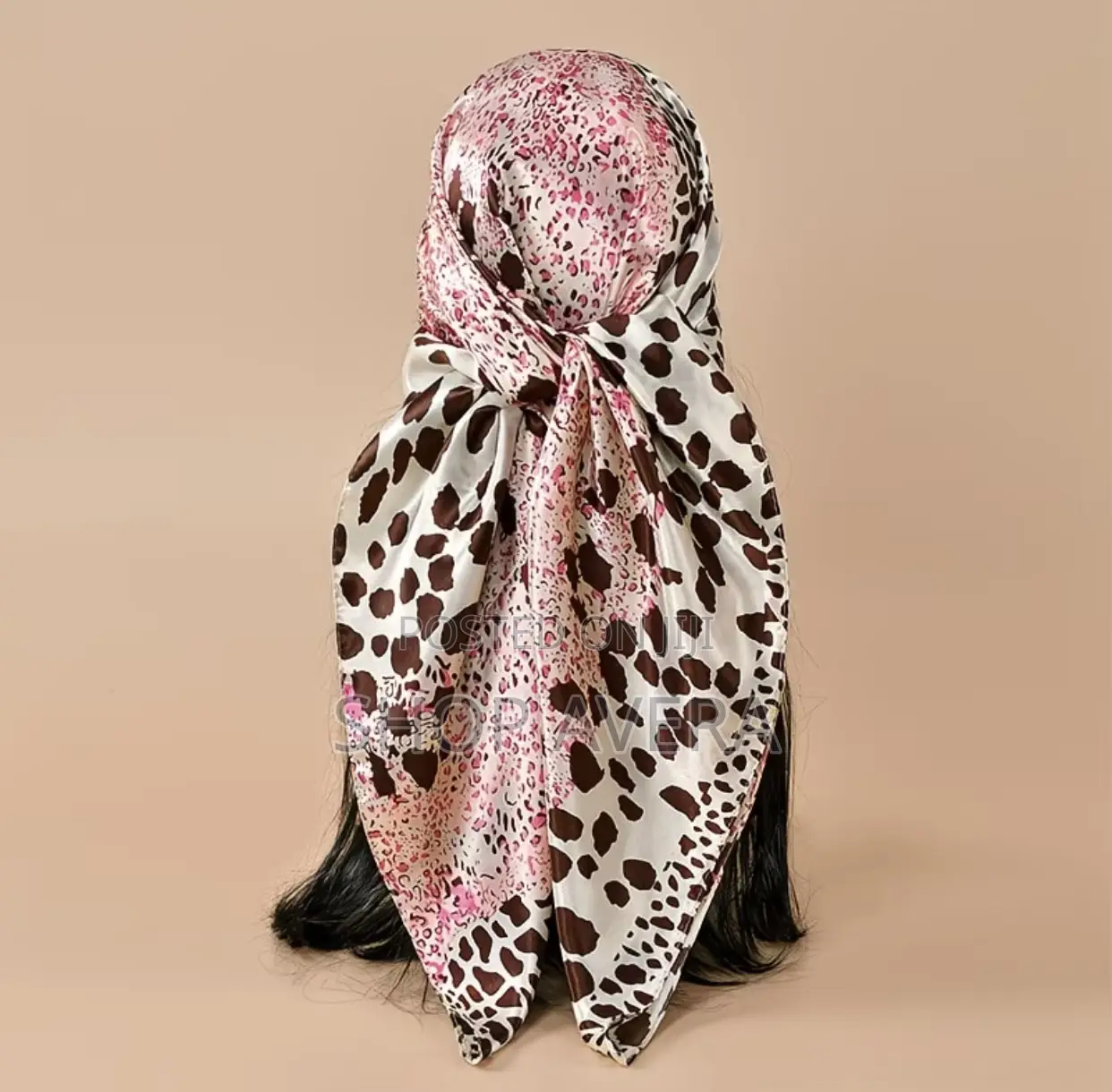 Luxury Satin Silk Leopard Print Head Scarf (90x90cm)