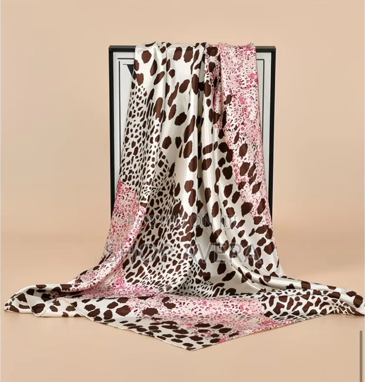Luxury Satin Silk Leopard Print Head Scarf (90x90cm)