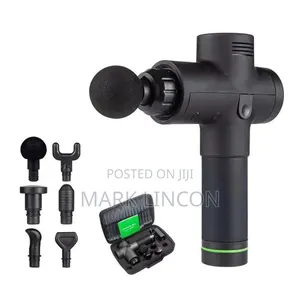 Deep Tissue Massage Gun With a Matte Black Finish and Textured