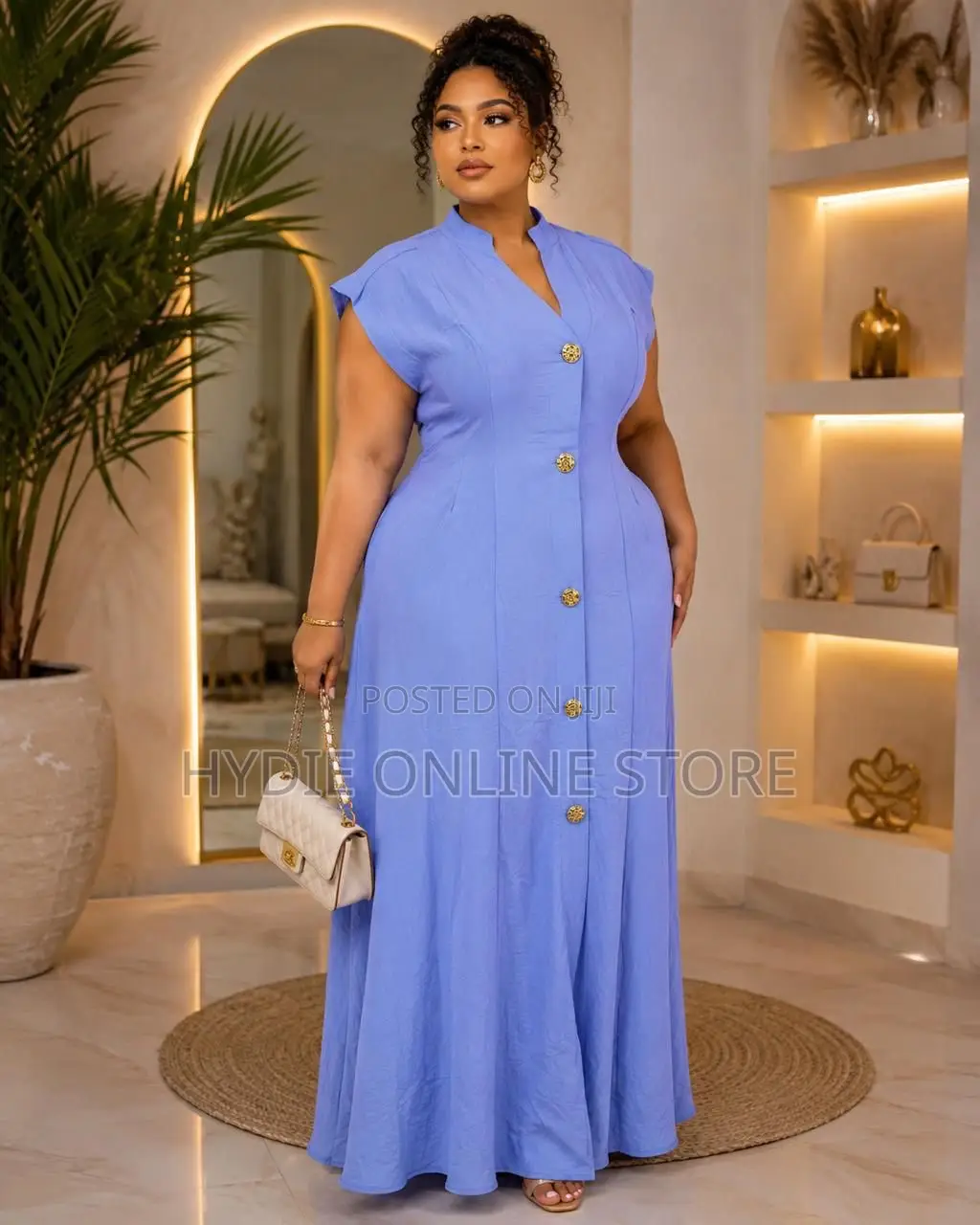 Ladies Armless Gold Buttoned Dress