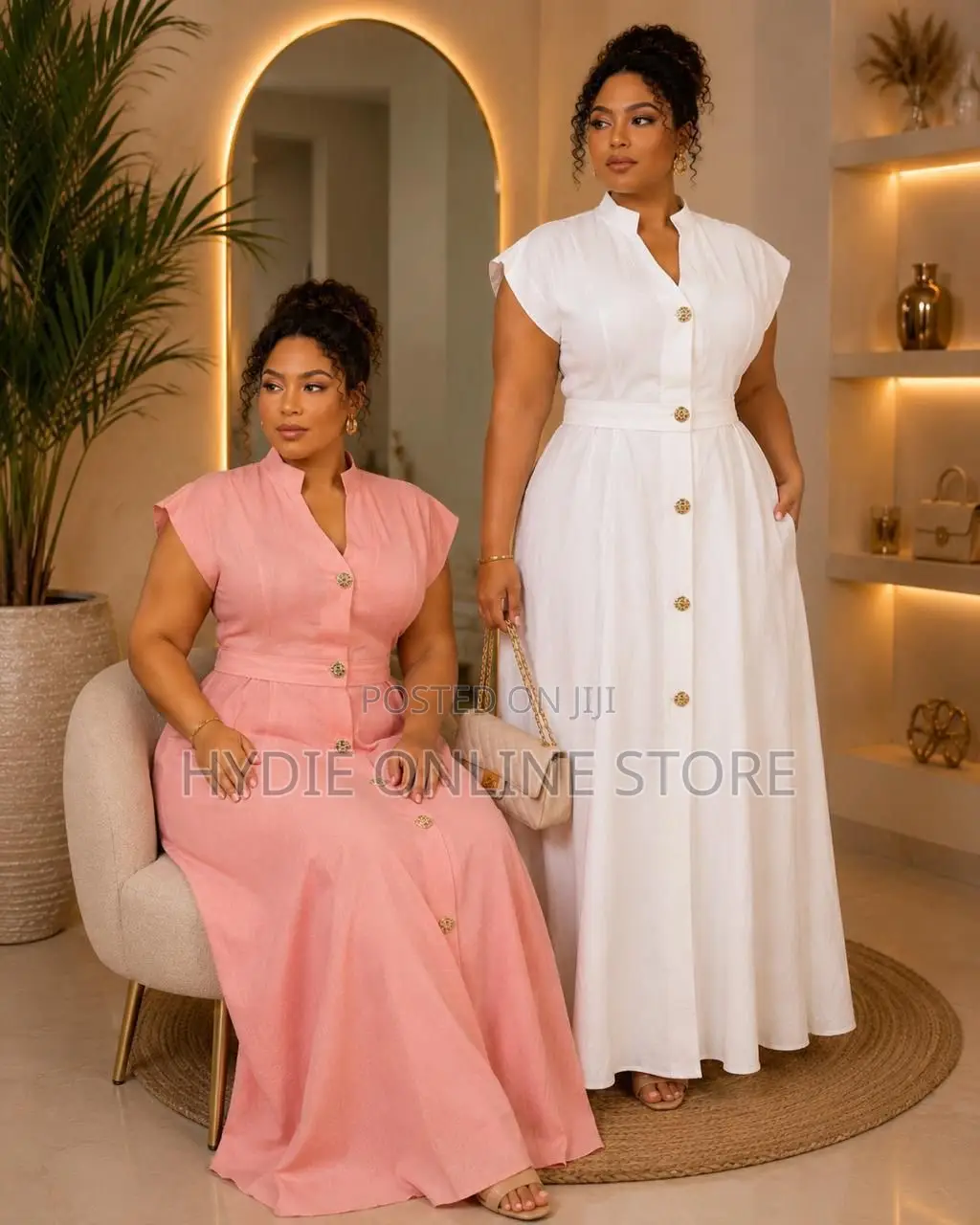 Ladies Armless Gold Buttoned Dress
