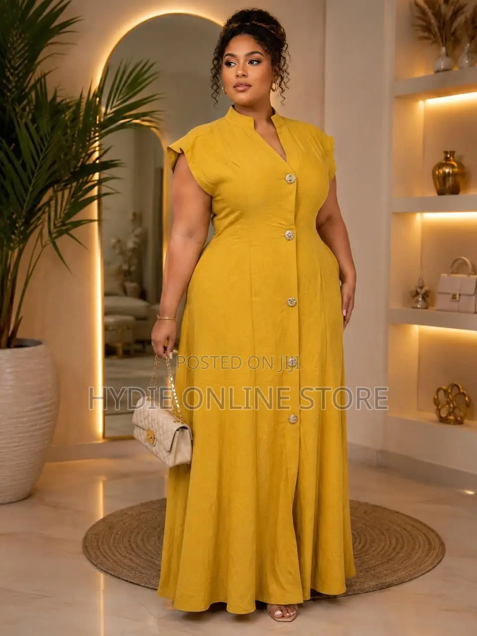 Ladies Armless Gold Buttoned Dress