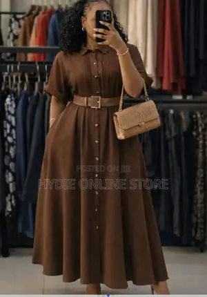 Classic Belt Buttoned Round Dress