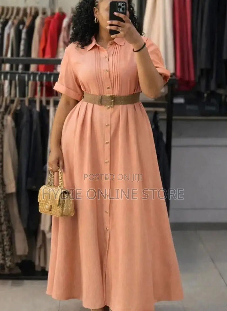Classic Belt Buttoned Round Dress