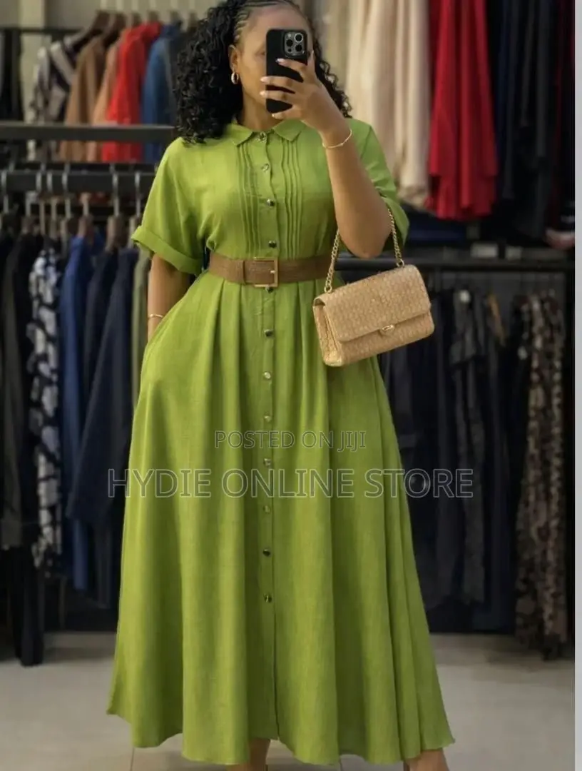 Classic Belt Buttoned Round Dress