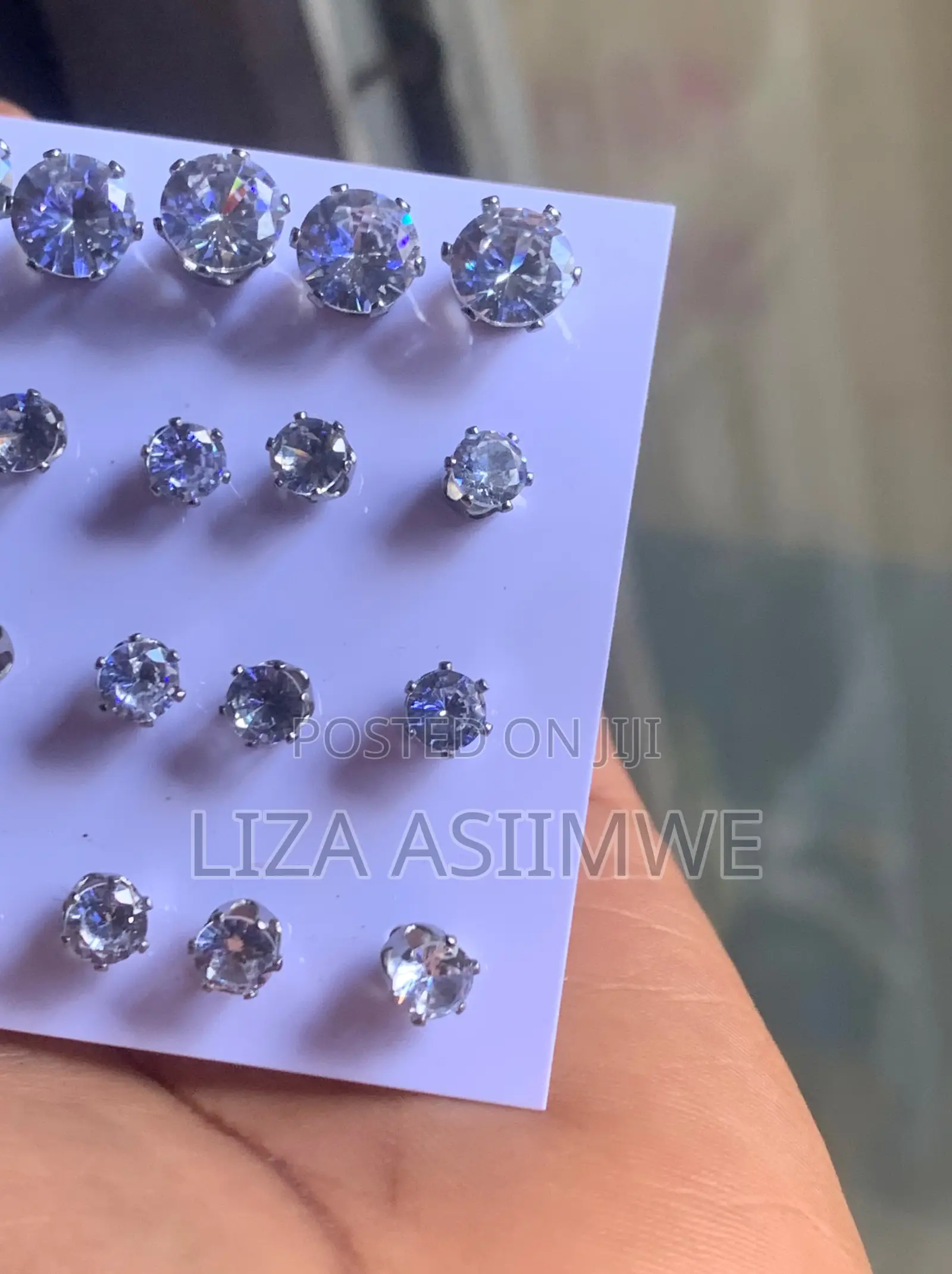 Unisex Stainless Steel Stud Earrings With Clear Round Crystal Stones