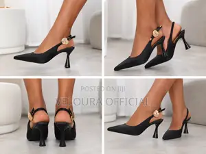 Veloura Luxury Black Pointed-Toe Kitten Heels With Gold Heart Charm