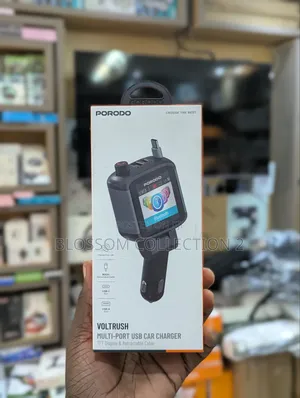 Porodo Voltrush Multi-Port Car Charger, Display Retractable Cable
